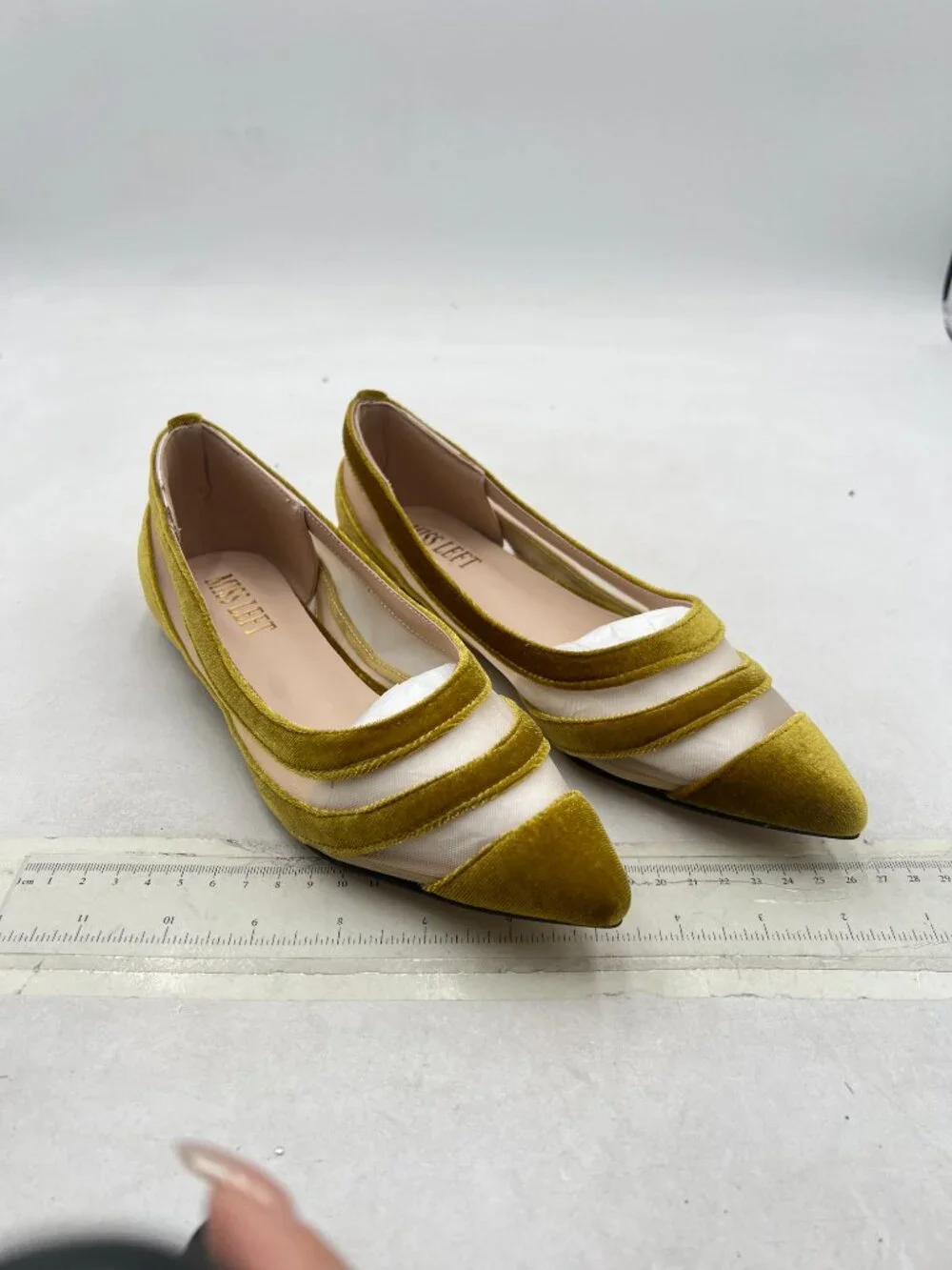 Pointed Velvet Striped Ballet Flat in Gold